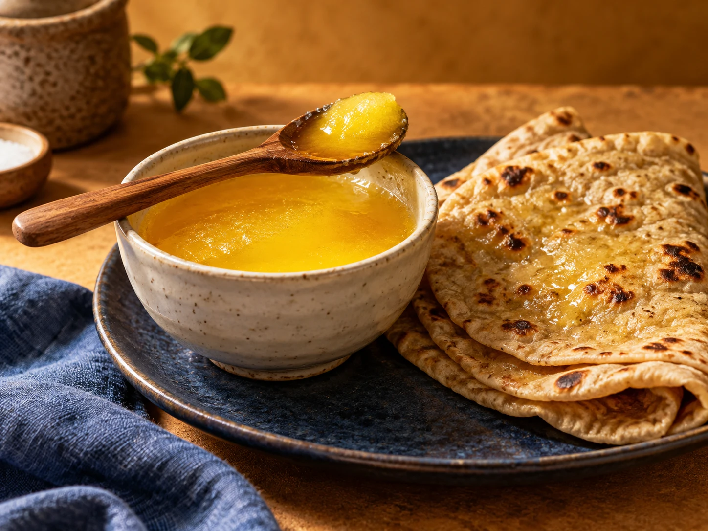 Golden ghee with warm roti