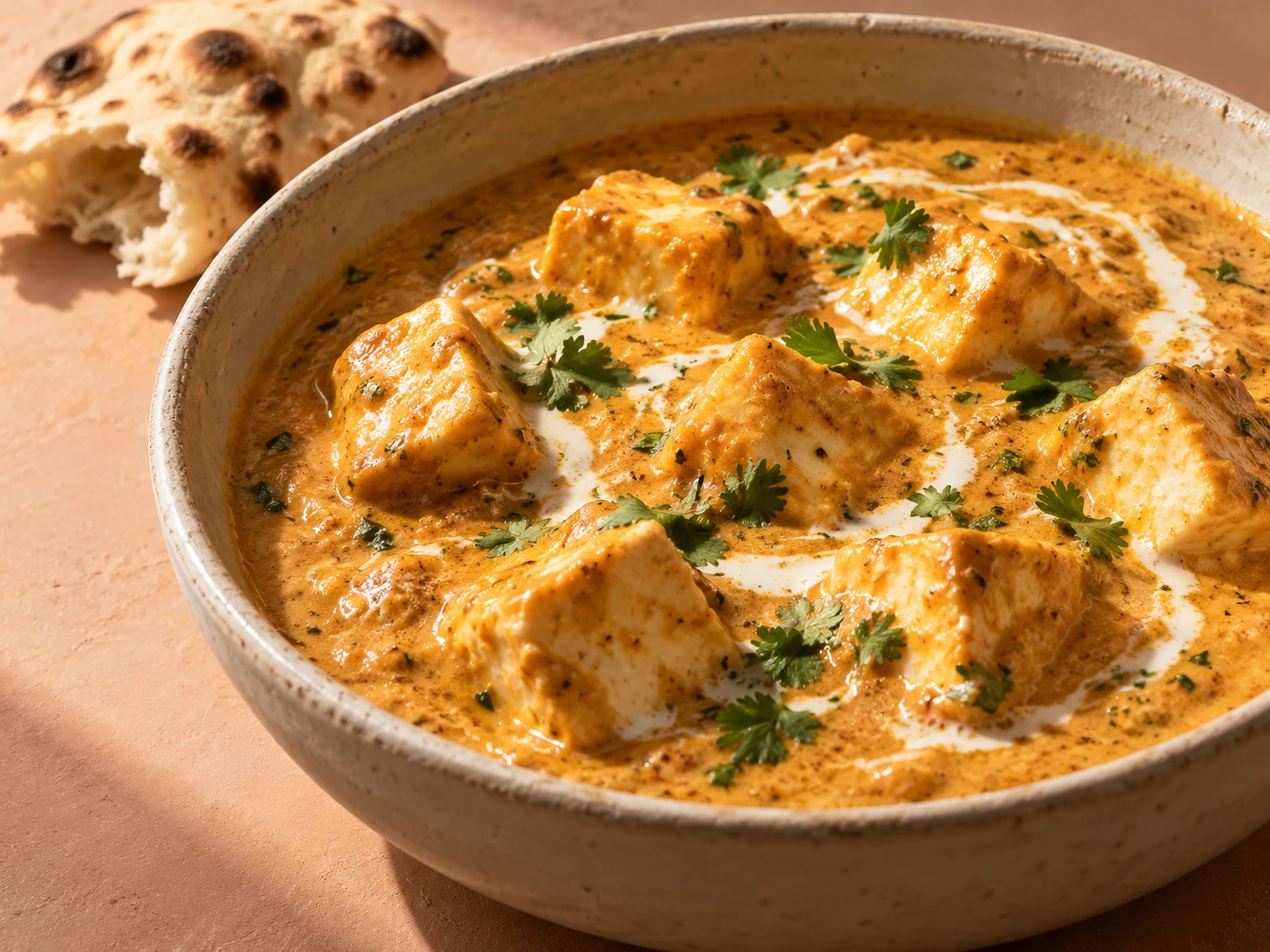 Creamy malai paneer curry with naan