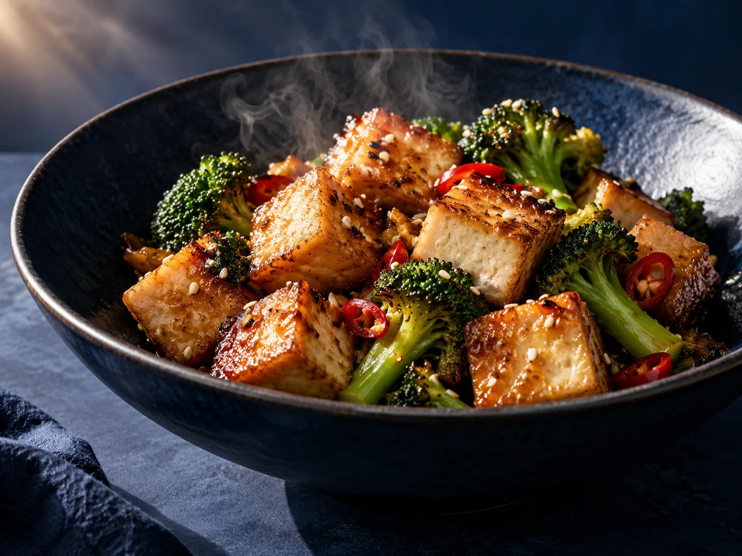 Crispy tofu with broccoli