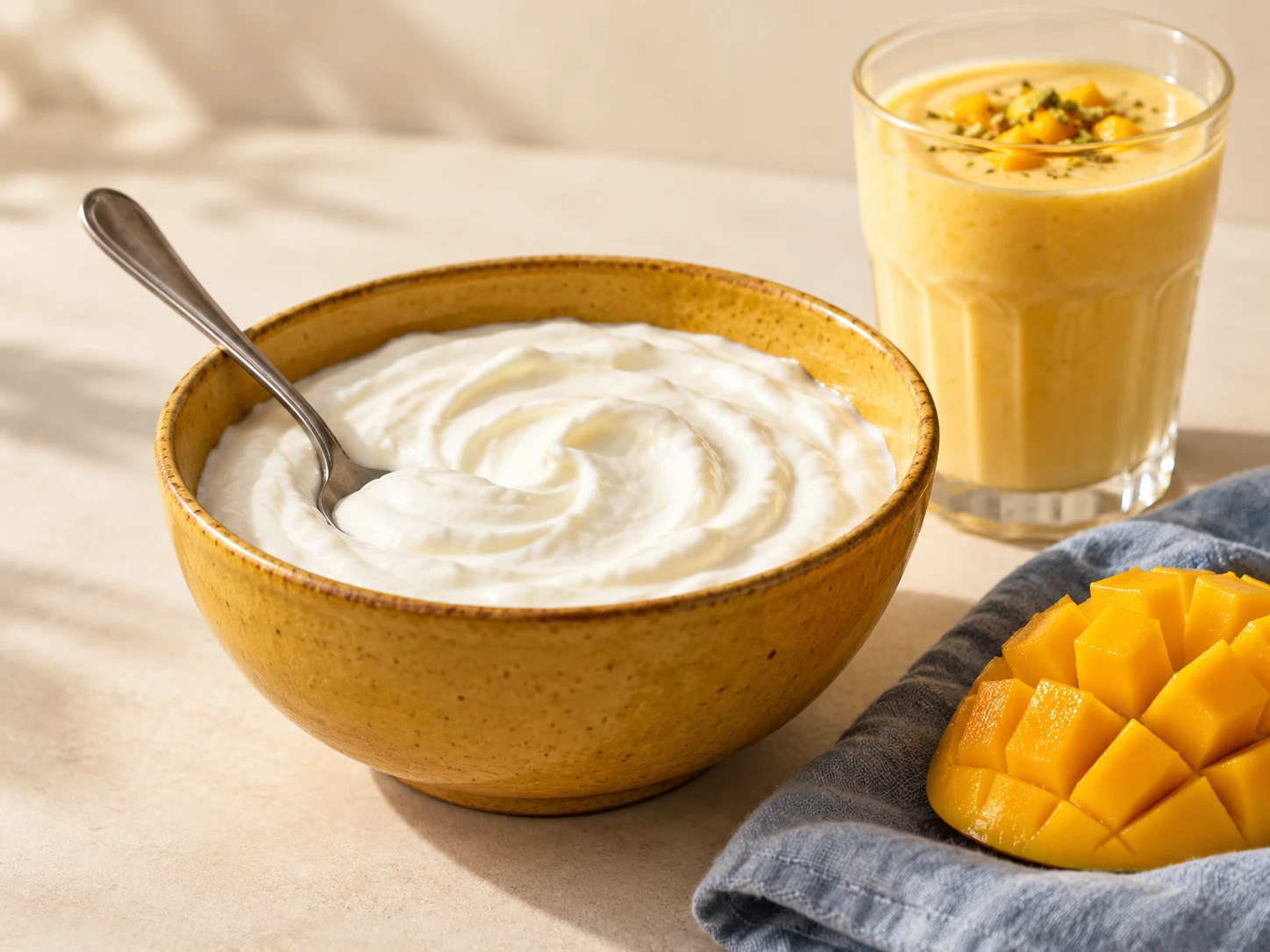 Natural yoghurt with mango lassi